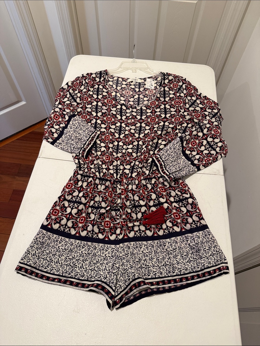 NWT Umgee Boutique Romper Attached Bike Shorts Bold Vibrant Geometric Print M